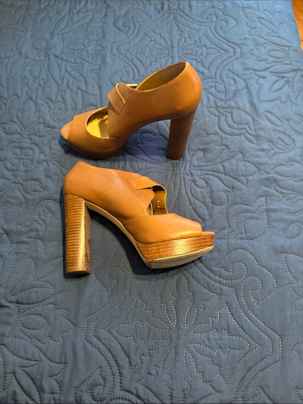 MICHAEL Michael Kors Tan Platform Peep-Toe Block Heels